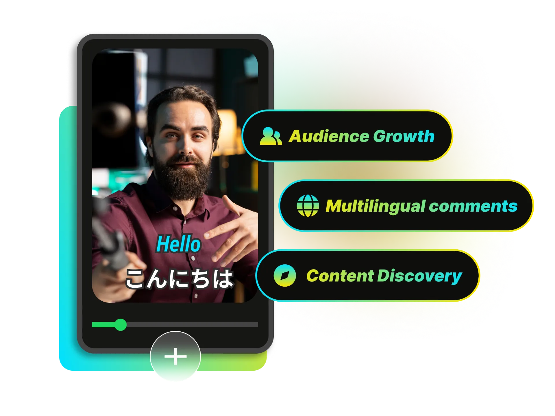 Tampilan YouTube dengan video yang sudah diterjemahkan dan metrik performa